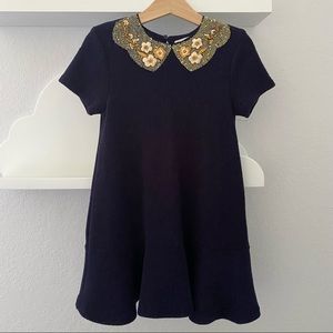 Zara Girl Navy Sweater Dress with Embroidered Collar Detail